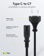 Goobay Aansluitkabel Eurostekker, 1,8 m, zwart Eurostekker (type C, CEE 7/16) > apparaatcontactdoos C7 Goobay Aansluitkabel Eurostekker, 1,8 m, zwart Eurostekker (type C, CEE 7/16) > apparaatcontactdoos C7