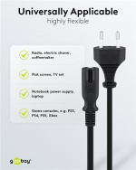 Goobay Aansluitkabel Eurostekker, 1,8 m, zwart Eurostekker (type C, CEE 7/16) > apparaatcontactdoos C7 Goobay Aansluitkabel Eurostekker, 1,8 m, zwart Eurostekker (type C, CEE 7/16) > apparaatcontactdoos C7