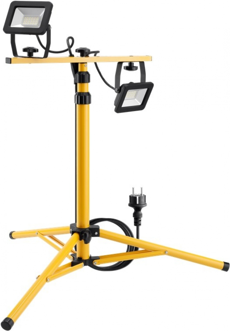 Goobay LED-bouwspot met telescoopstatief, 2x 20 W met een totaal van 3400 lm en neutraal wit licht (4000 K), geschikt voor binnen- en buitengebruik (IP65)