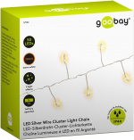 Goobay 50er LED zilver draad cluster lichtketting met 2 lichtstanden, warm-wit (3000 K), werkt op batterijen, voor gebruik binnen en buiten (IP44)