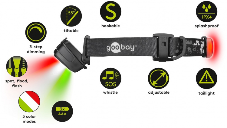 Goobay Led-hoofdlamp High Bright 240 met 240 lm en koud wit licht (6500 K), ideaal voor vrije tijd, sport, camping, vissen, jagen en bij pech onderweg