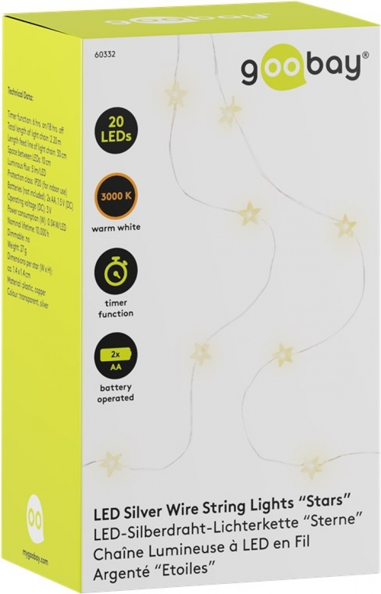 Goobay 20 LED lichtketting met zilverdraad  Goobay 20 LED lichtketting met zilverdraad