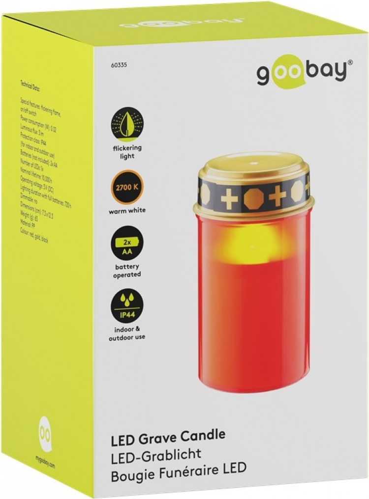 Goobay LED graflicht, rood met realistisch flikkereffect, warm wit (3000 K), werkt op batterijen (2x AA), voor binnen en buiten (IP44)