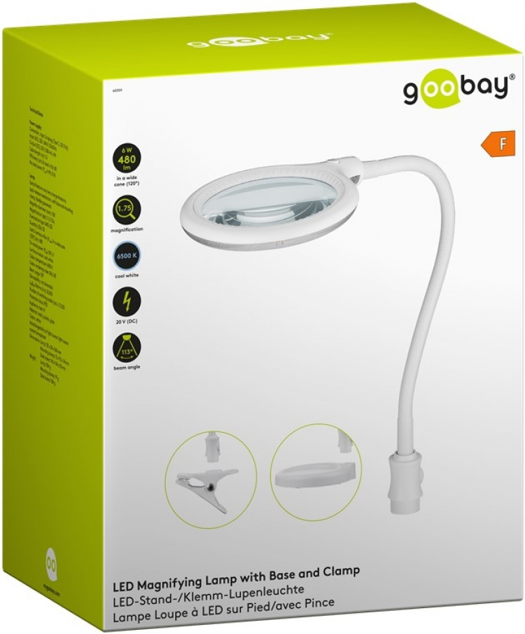 Goobay Led-loeplamp staand/klemmend, 6 W, wit 480 lm, 100 mm glazen lens, 1,75x vergroting, 3 dioptrieën