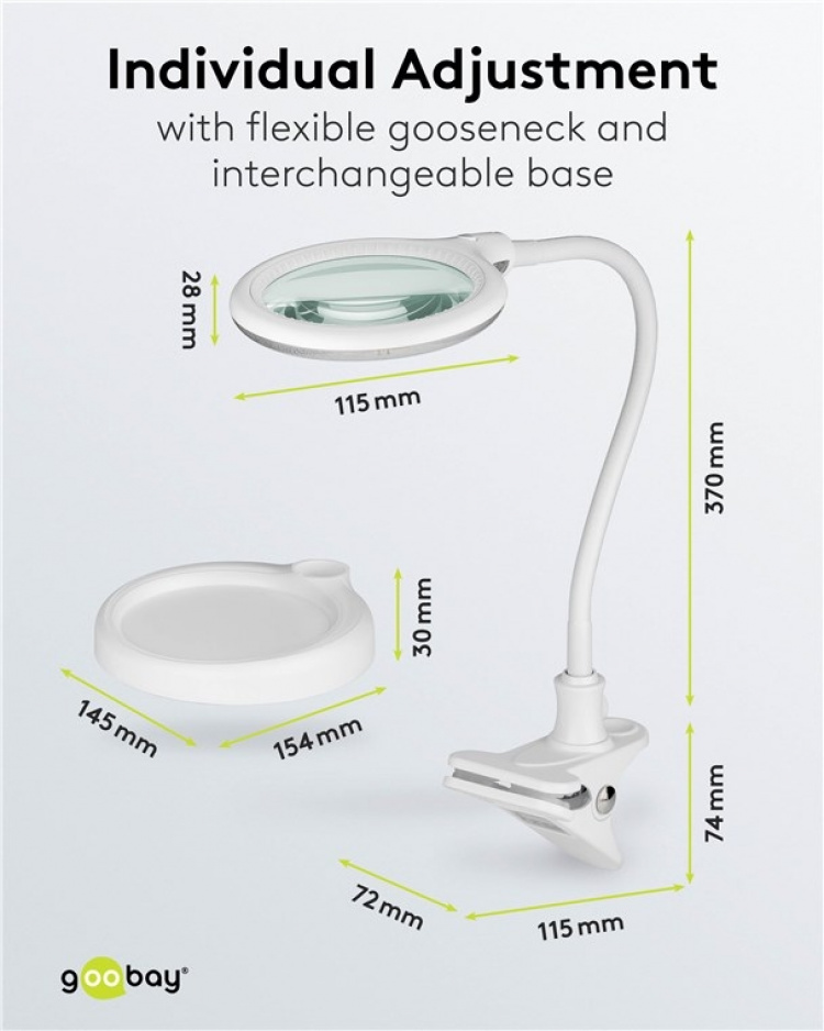 Goobay Led-loeplamp staand/klemmend, 6 W, wit 480 lm, 100 mm glazen lens, 1,75x vergroting, 3 dioptrieën