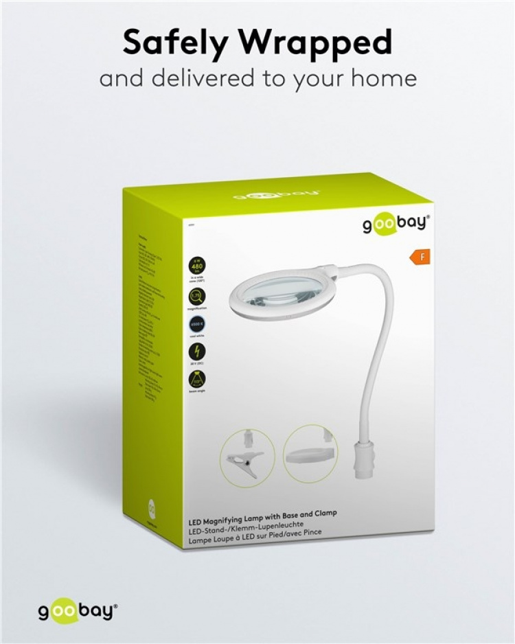 Goobay Led-loeplamp staand/klemmend, 6 W, wit 480 lm, 100 mm glazen lens, 1,75x vergroting, 3 dioptrieën