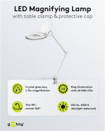 Goobay Led-loeplamp met klem, 8 W, wit 650 lm, 127 mm kristalglas lens, 1,75x vergroting, 3 dioptrieën