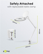 Goobay Led-loeplamp met klem, 8 W, wit 650 lm, 127 mm kristalglas lens, 1,75x vergroting, 3 dioptrieën