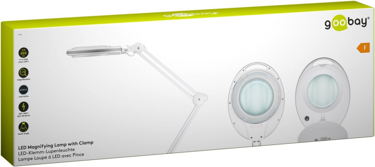 Goobay Led-loeplamp met klem, 8 W, wit 650 lm, 127 mm glazen lens, 1,75x vergroting, 3 dioptrieën Goobay Led-loeplamp met klem, 8 W, wit 650 lm, 127 mm glazen lens, 1,75x vergroting, 3 dioptrieën