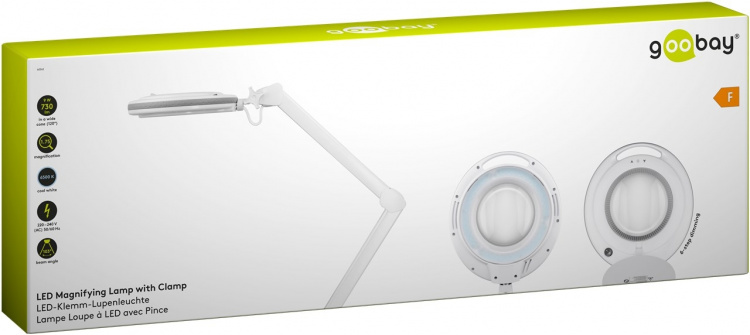 Goobay Led-loeplamp met klem, 9 W, wit 80-730 lm, dimbaar, 127 mm kristalglas lens, 1.75x vergroting, 3 dioptrieën