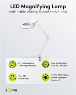 Goobay Led-loeplamp met klem, 9 W, wit 80-730 lm, dimbaar, 127 mm kristalglas lens, 1.75x vergroting, 3 dioptrieën