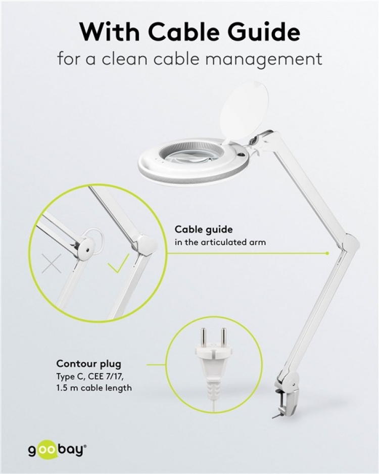 Goobay Led-loeplamp met klem, 9 W, wit 80-730 lm, dimbaar, 127 mm kristalglas lens, 1.75x vergroting, 3 dioptrieën