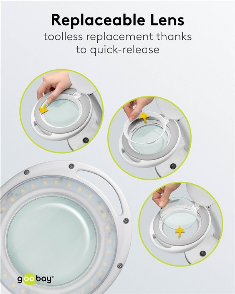 Goobay LED-loeplamp staand, 6 W, wit 80-450 lm, dimbaar, 100 mm glazen lens, 1,75x vergroting, 3 dioptrieën Goobay LED-loeplamp staand, 6 W, wit 80-450 lm, dimbaar, 100 mm glazen lens, 1,75x vergroting, 3 dioptrieën