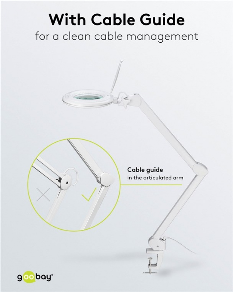Goobay Led-loeplamp met klem, 10 W, wit 800 lm, helderheid en lichtkleur instelbaar, 127 mm glazen lens, 1,75x vergroting, 3 dioptrieën Goobay Led-loeplamp met klem, 10 W, wit 800 lm, helderheid en lichtkleur instelbaar, 127 mm glazen lens, 1,75x vergroting, 3 dioptrieën