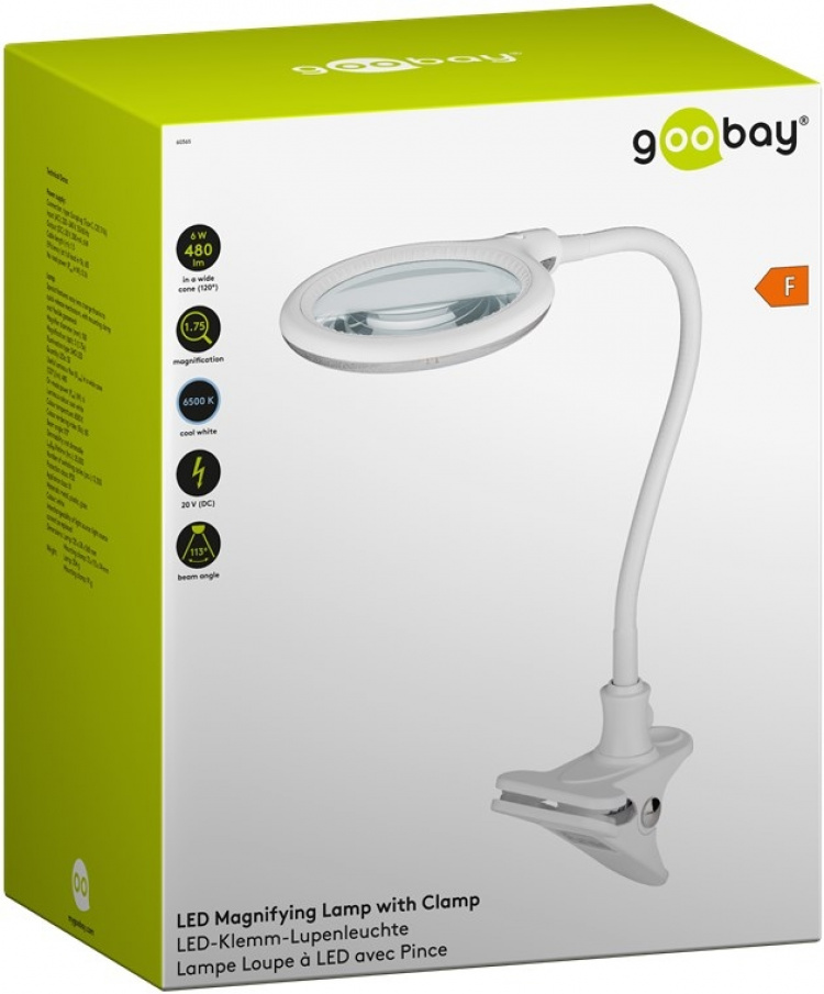 Goobay Led-loeplamp met klem, 6 W, wit 480 lm, 100 mm glazen lens, 1,75x vergroting, 3 dioptrieën