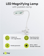 Goobay Led-loeplamp met klem, 6 W, wit 480 lm, 100 mm glazen lens, 1,75x vergroting, 3 dioptrieën
