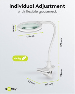 Goobay Led-loeplamp met klem, 6 W, wit 480 lm, 100 mm glazen lens, 1,75x vergroting, 3 dioptrieën