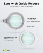 Goobay Led-loeplamp met klem, 6 W, wit 480 lm, 100 mm glazen lens, 1,75x vergroting, 3 dioptrieën