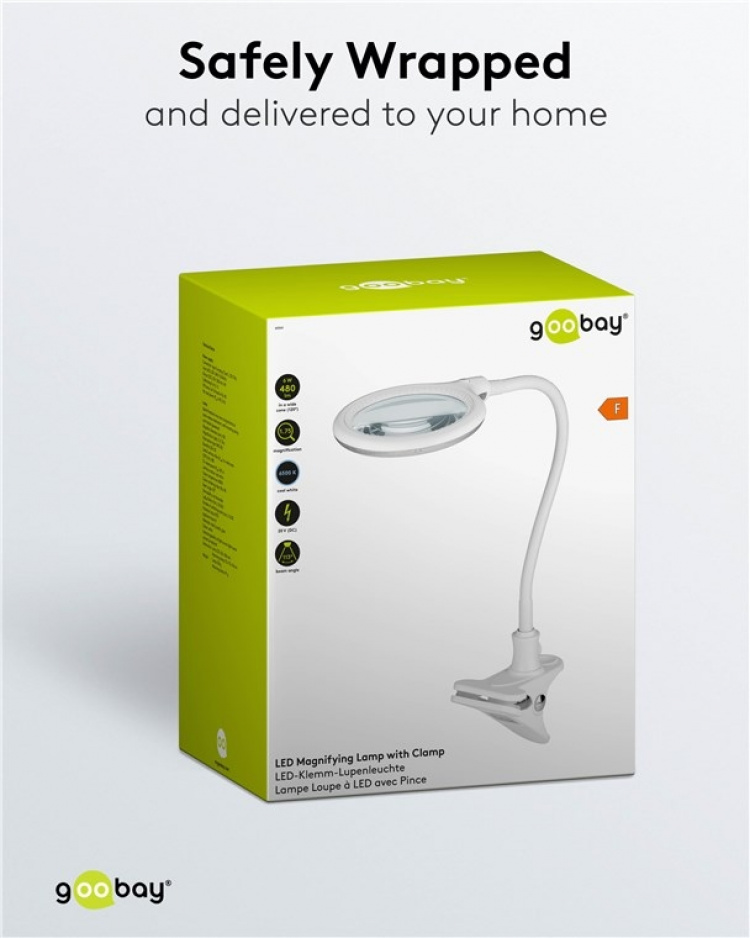 Goobay Led-loeplamp met klem, 6 W, wit 480 lm, 100 mm glazen lens, 1,75x vergroting, 3 dioptrieën