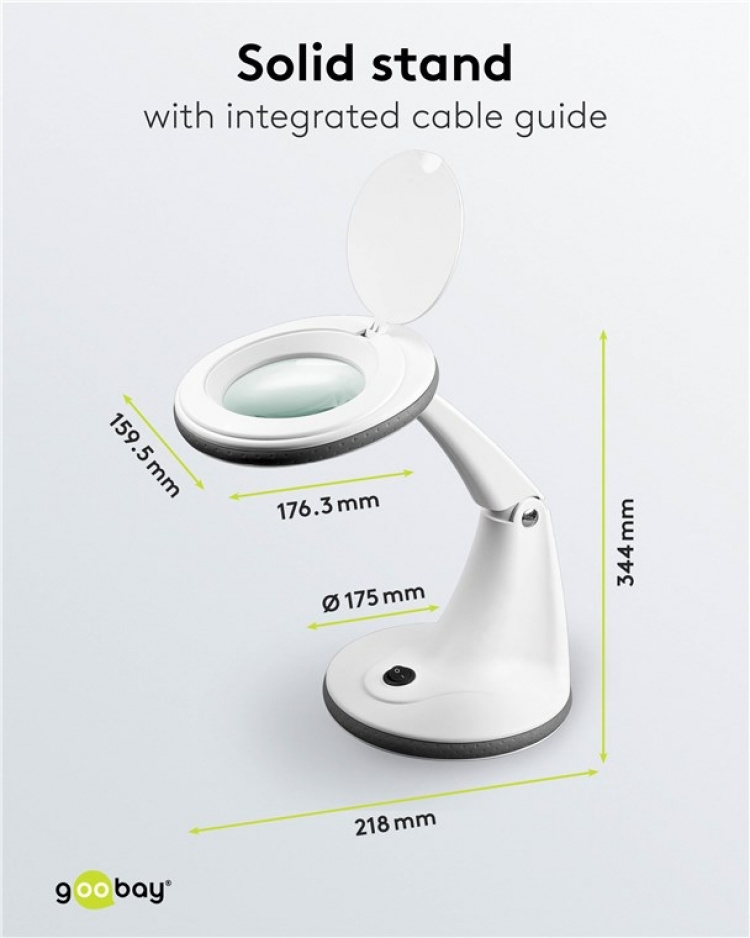 Goobay LED-loeplamp staand, 6 W, wit 450 lm, 100 mm glazen lens, 1,75x vergroting, 3 dioptrieën Goobay LED-loeplamp staand, 6 W, wit 450 lm, 100 mm glazen lens, 1,75x vergroting, 3 dioptrieën