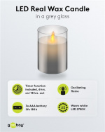 Goobay LED kaars van echte was in glas, 7,5 x 10 cm mooie en veilige sfeerverlichting in allerlei omstandigheden, waaronder huis en serre, kantoor of school