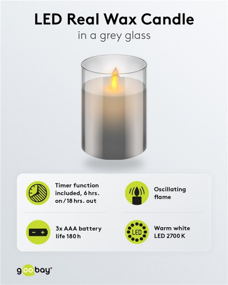 Goobay LED kaars van echte was in glas, 7,5 x 10 cm mooie en veilige sfeerverlichting in allerlei omstandigheden, waaronder huis en serre, kantoor of school