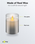Goobay LED kaars van echte was in glas, 7,5 x 10 cm mooie en veilige sfeerverlichting in allerlei omstandigheden, waaronder huis en serre, kantoor of school