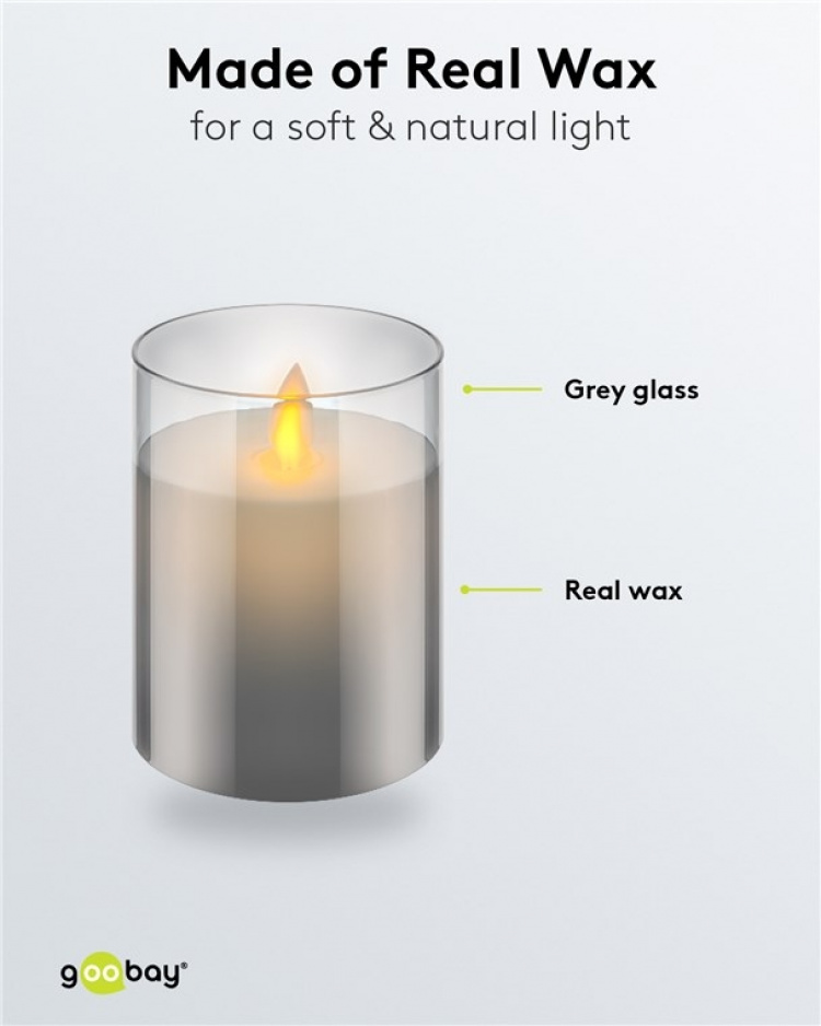 Goobay LED kaars van echte was in glas, 7,5 x 10 cm mooie en veilige sfeerverlichting in allerlei omstandigheden, waaronder huis en serre, kantoor of school