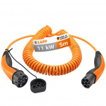 LAPP MOBILITY Spiraalvormige laadkabel Type 2, tot 11 kW, 5 m, oranje (5555936025) 20 A, 3-fasen, voor het opladen van hybride en elektrische auto\'s met Type 2-aansluiting