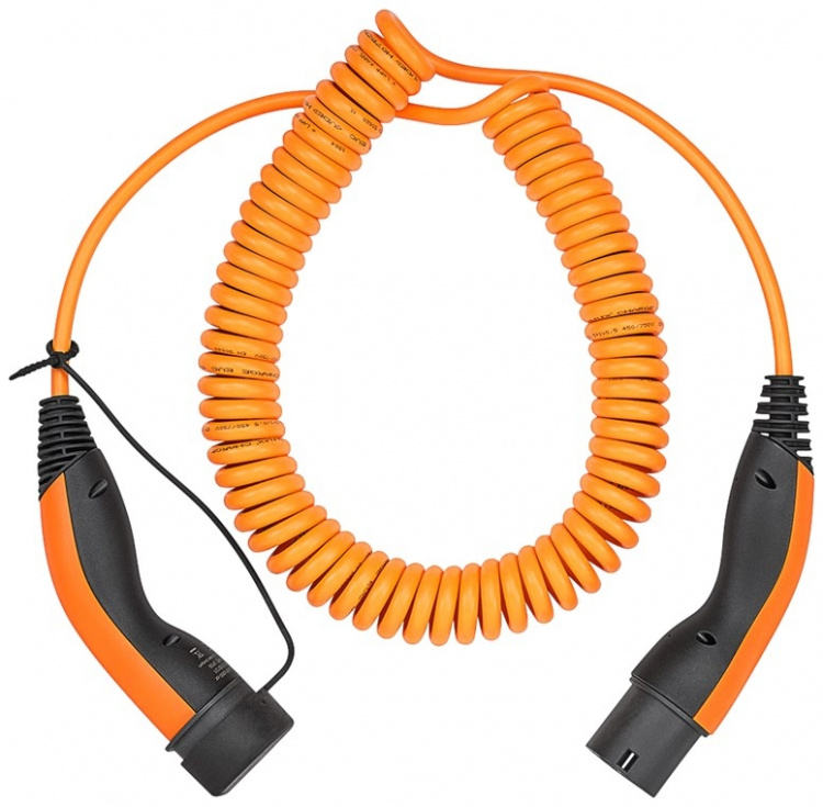 LAPP MOBILITY Spiraalvormige laadkabel Type 2, tot 11 kW, 5 m, oranje (5555936025) 20 A, 3-fasen, voor het opladen van hybride en elektrische auto\'s met Type 2-aansluiting