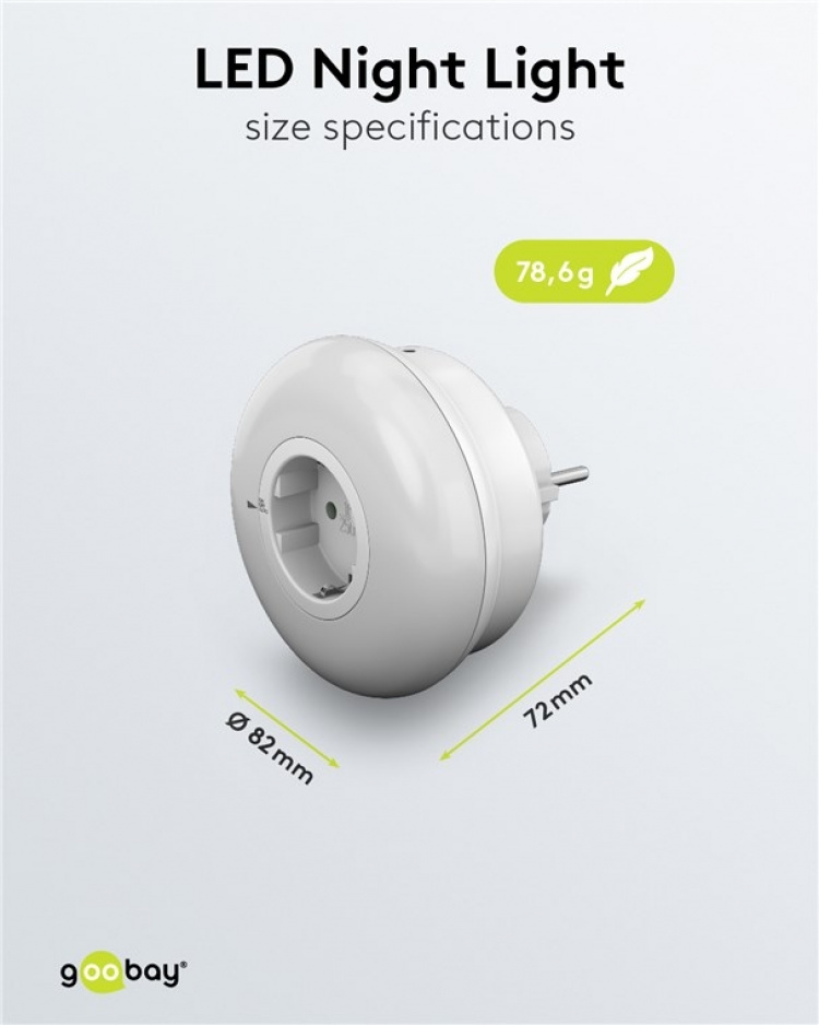 Goobay Led-nachtlampje voor het stopcontact met 3 bedrijfsmodi (On, Off, Auto), schemeringssensor en contactdoos met aardcontact (type F)