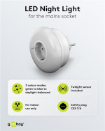 Goobay Led-nachtlampje voor het stopcontact met kleurwisselfunctie (groen, blauw, daglichtwit), schemeringssensor en contactdoos met aardcontact (type F)