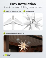 Goobay LED kerstster 3D, Ø 56 cm, op batterijen met timer en 18 punten, warm wit (3000 K), van weerbestendig kunststof (IP44), kabel 2 m Goobay LED kerstster 3D, Ø 56 cm, op batterijen met timer en 18 punten, warm wit (3000 K), van weerbestendig kunststof (IP44), kabel 2 m