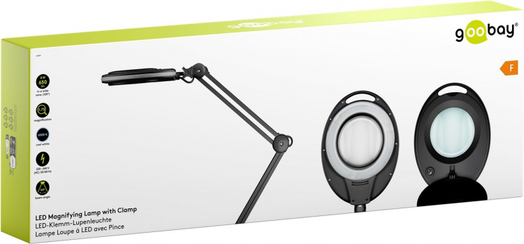 Goobay Led-loeplamp met klem, 8 W, zwart 650 lm, 127 mm glazen lens, 1,75x vergroting, 3 dioptrieën