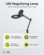 Goobay Led-loeplamp met klem, 8 W, zwart 650 lm, 127 mm glazen lens, 1,75x vergroting, 3 dioptrieën