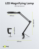 Goobay Led-loeplamp met klem, 8 W, zwart 650 lm, 127 mm glazen lens, 1,75x vergroting, 3 dioptrieën