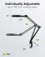 Goobay Led-loeplamp met klem, 8 W, zwart 650 lm, 127 mm glazen lens, 1,75x vergroting, 3 dioptrieën