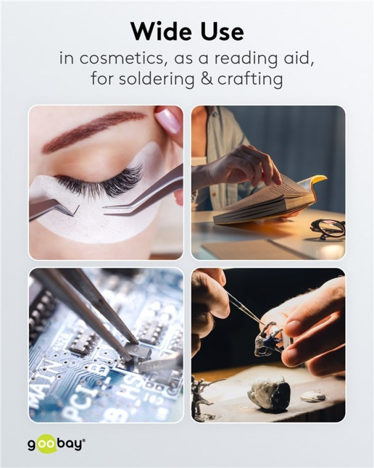 Goobay Led-loeplamp met klem, 8 W, zwart 650 lm, 127 mm glazen lens, 1,75x vergroting, 3 dioptrieën