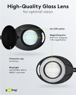 Goobay Led-loeplamp met klem, 8 W, zwart 650 lm, 127 mm glazen lens, 1,75x vergroting, 3 dioptrieën