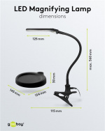 Goobay Led-loeplamp staand/klemmend, 6 W, zwart 480 lm, 100 mm glazen lens, 1,75x vergroting, 3 dioptrieën Goobay Led-loeplamp staand/klemmend, 6 W, zwart 480 lm, 100 mm glazen lens, 1,75x vergroting, 3 dioptrieën