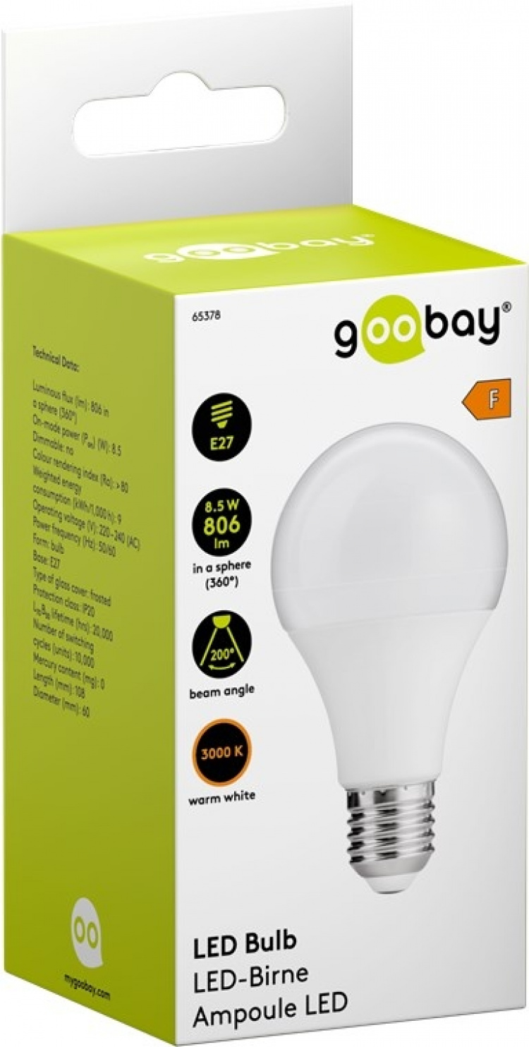 Goobay Led-lamp, 8,5 W fitting E27, warm wit, niet dimbaar Goobay Led-lamp, 8,5 W fitting E27, warm wit, niet dimbaar