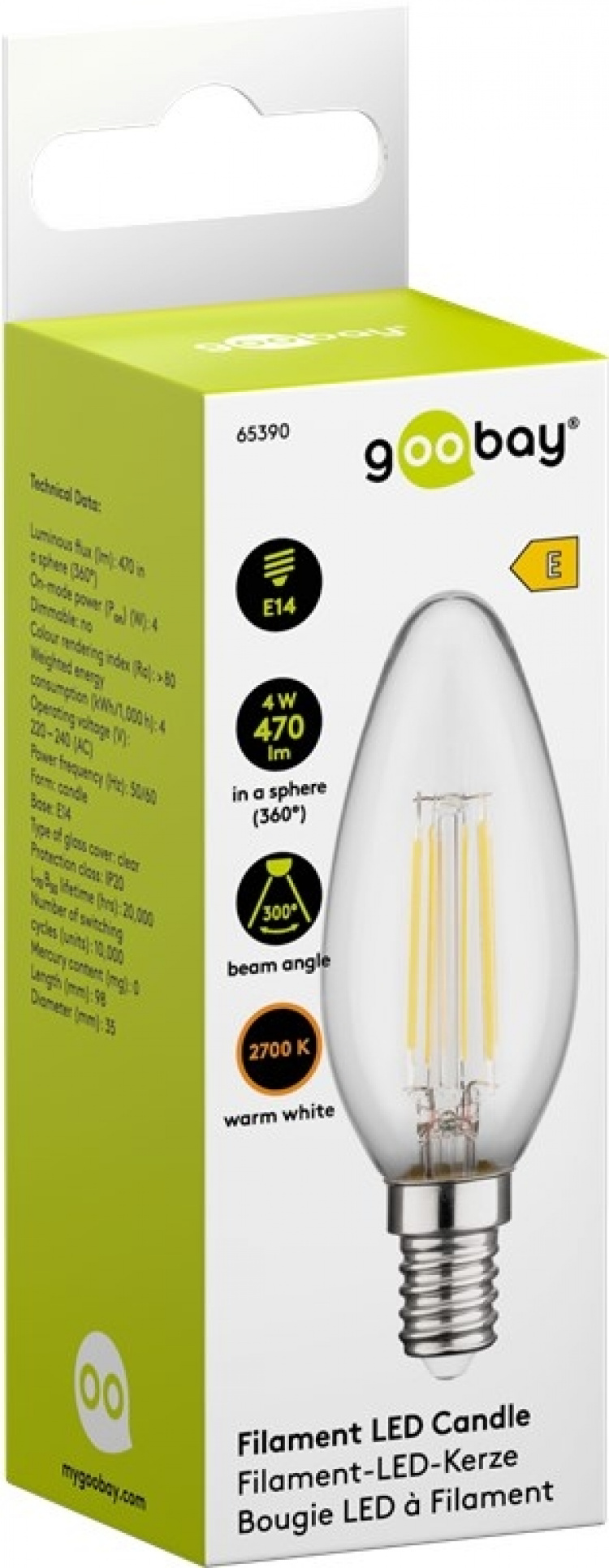 Goobay Filament led-kaarslamp, 4 W fitting E14, warm wit, niet dimbaar Goobay Filament led-kaarslamp, 4 W fitting E14, warm wit, niet dimbaar