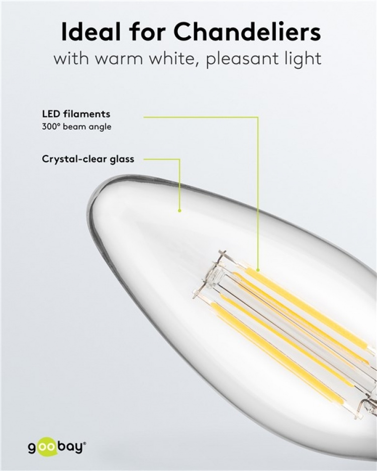 Goobay Filament led-kaarslamp, 4 W fitting E14, warm wit, niet dimbaar Goobay Filament led-kaarslamp, 4 W fitting E14, warm wit, niet dimbaar