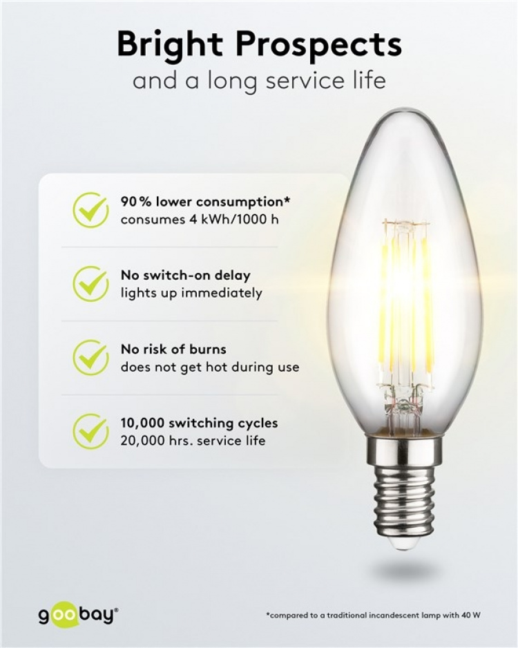 Goobay Filament led-kaarslamp, 4 W fitting E14, warm wit, niet dimbaar Goobay Filament led-kaarslamp, 4 W fitting E14, warm wit, niet dimbaar