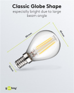 Goobay Filament LED-minibol, 4 W fitting E14, warm wit, niet dimbaar Goobay Filament LED-minibol, 4 W fitting E14, warm wit, niet dimbaar