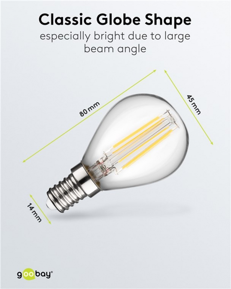 Goobay Filament LED-minibol, 4 W fitting E14, warm wit, niet dimbaar Goobay Filament LED-minibol, 4 W fitting E14, warm wit, niet dimbaar