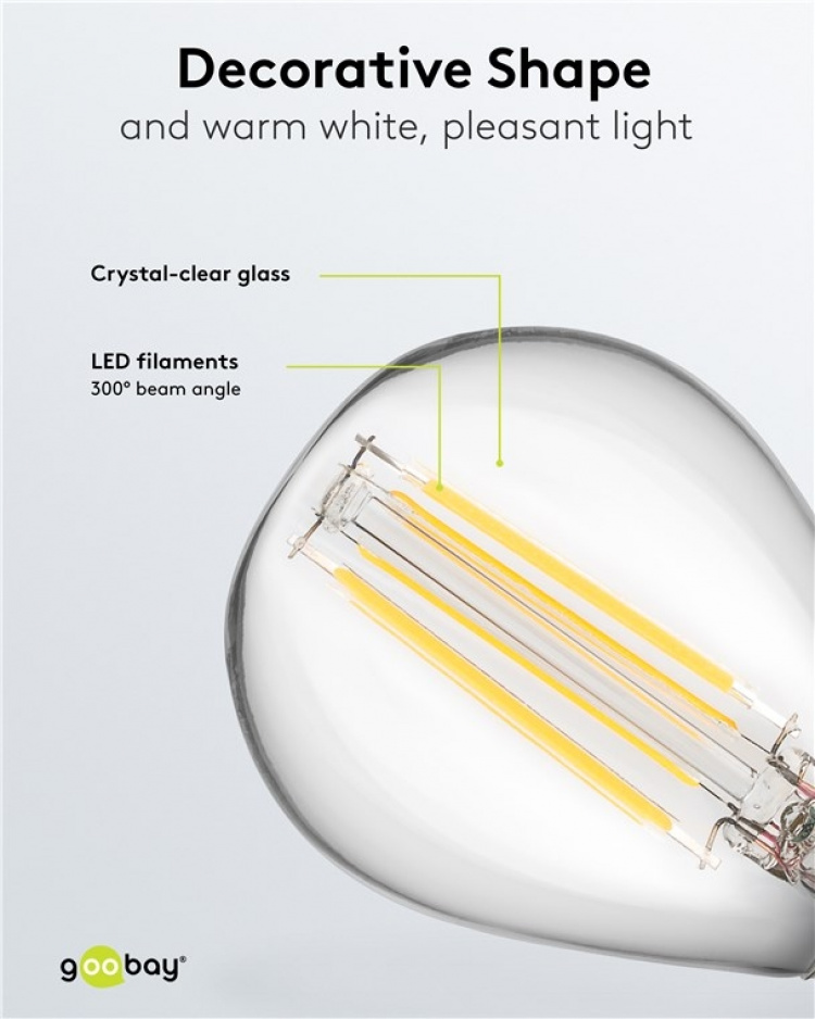 Goobay Filament LED-minibol, 4 W fitting E14, warm wit, niet dimbaar Goobay Filament LED-minibol, 4 W fitting E14, warm wit, niet dimbaar