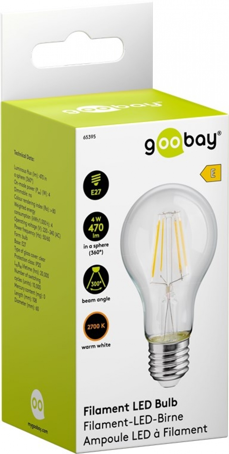 Goobay Filament led-kaarslamp, 4 W fitting E27, warm wit, niet dimbaar Goobay Filament led-kaarslamp, 4 W fitting E27, warm wit, niet dimbaar
