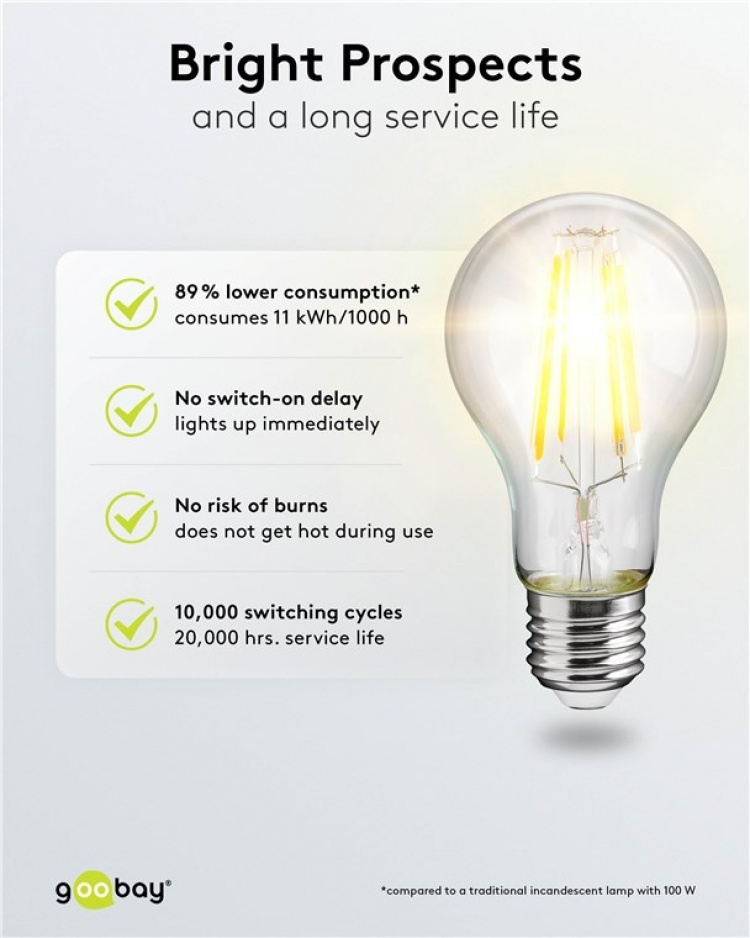 Goobay Filament led-kaarslamp, 11 W fitting E27, warm wit, niet dimbaar Goobay Filament led-kaarslamp, 11 W fitting E27, warm wit, niet dimbaar