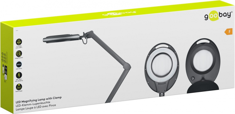 Goobay Led-loeplamp met klem, 8 W, zwart 650 lm, 127 mm kristalglas lens, 1,75x vergroting, 3 dioptrieën Goobay Led-loeplamp met klem, 8 W, zwart 650 lm, 127 mm kristalglas lens, 1,75x vergroting, 3 dioptrieën